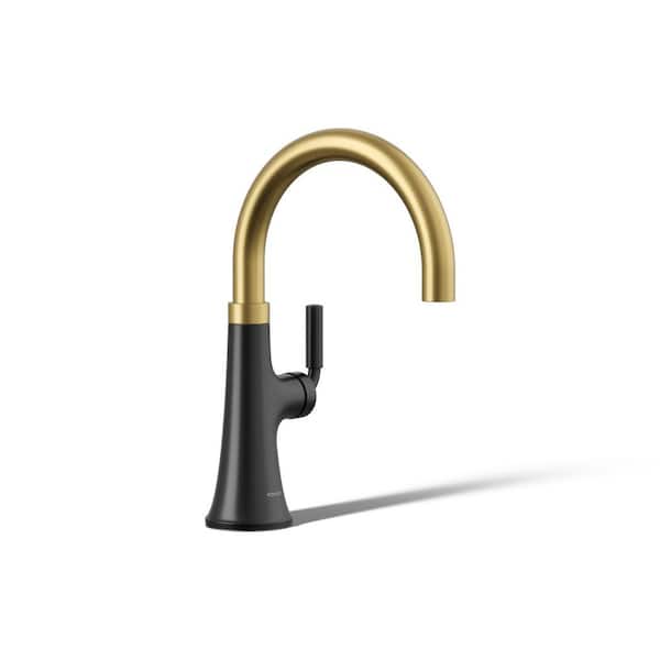 Tone Swing Spout Bar Faucet in Matte Black with Moderne Brass