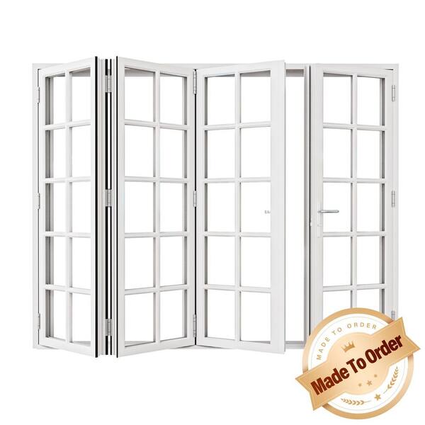 144 in. x 80 in. Right Swing/Outswing Double Tempered Glass White Aluminum Folding Patio Door