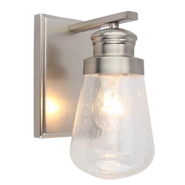 Unbranded 4.5 in. 1-Light Brushed Nickel Vanity Light with Clear Seedy Glass Shade