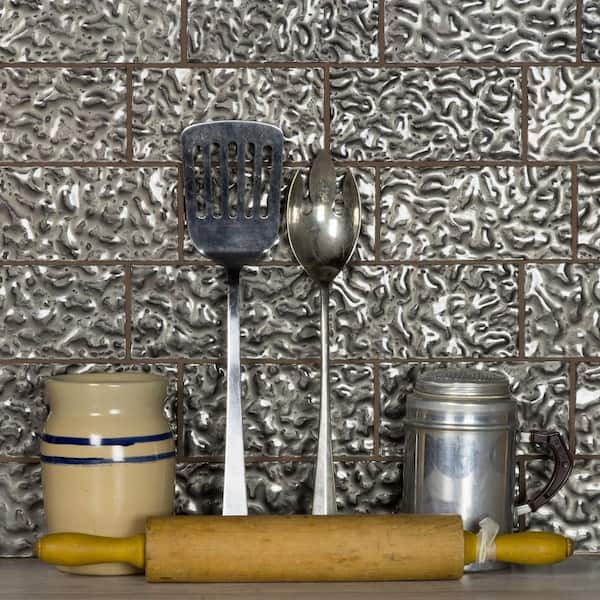 Metallics Brown 3 in. x 6 in. Glossy Textured Glass Subway Tile (1 sq.ft/Case)