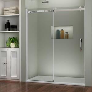 60 in. W x 72 in. H Sliding Semi Frameless Shower Door/Enclosure in Stainless-Steel with Clear Glass