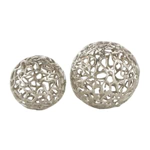 Silver Aluminum Decorative Ball Orbs & Vase Filler with Open Lattice Work (2- Pack)