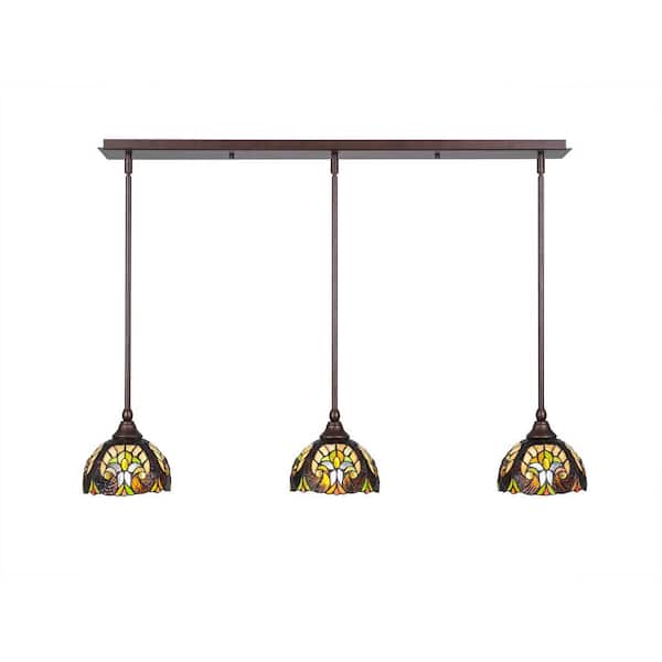 Unbranded Livingston 100-Watt 3 Light Bronze, Linear Pendant Light with 7 in. Ivory Cypress Glass Shades No Bulbs Included