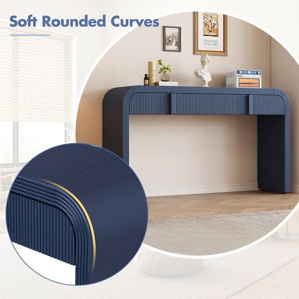 JUJABU 55 in. Navy Blue Rectangle MDF Modern Rounded Silhouette