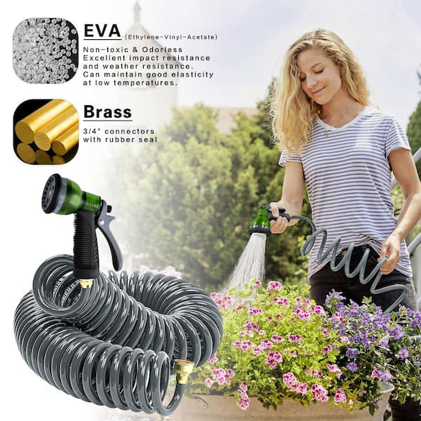 3/4 in. x 25 ft. Light Duty Coil Garden Hose Brass Connector No