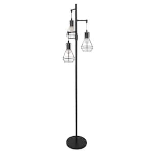 65.05 in. 3-Light Black Boho Metal Tree Standing Floor Lamps with Shades