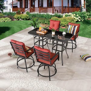 6-Piece Metal Bar Height Outdoor Dining Set with Red Cushions