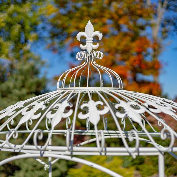 Zaer Ltd. 57.48 in. L Antique White Iron Flower Cart ZR200424-AW