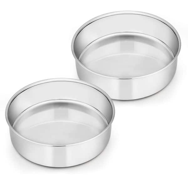 8-Cup Stainless Steel Round Layer Cake Baking Pan Set Non-Toxic Healthy Mirror Finish Dishwasher Safe 2-Pack