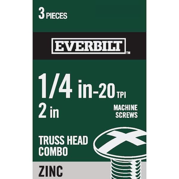 Everbilt 1/4 in.-20 x 2 in. Combo Truss Head Zinc Plated Machine Screw (3-Pack)