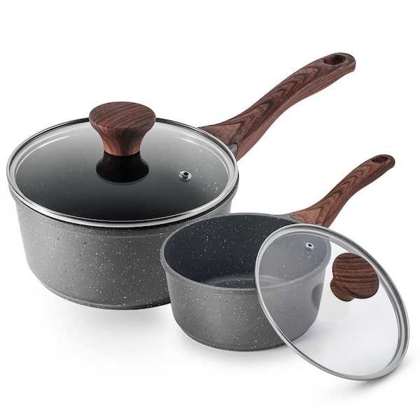 2-Piece Nonstick Sauce Pan Set with Glass Lid, Swiss Granite Coating, Induction Compatible, PFOA-Free, 1.5 & 2 QT