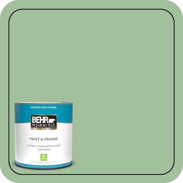 BEHR PREMIUM PLUS 1 qt. #BIC-25 Spring Sprig Satin Enamel Low Odor Interior Paint & Primer