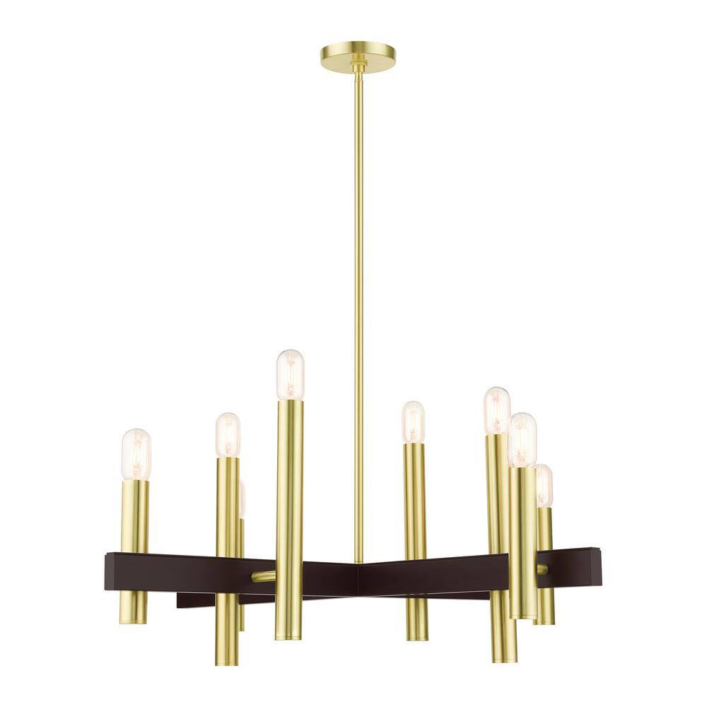 Helsinki Satin Brass Exposed Bulb 8-Light Mid-Century Modern Chandelier