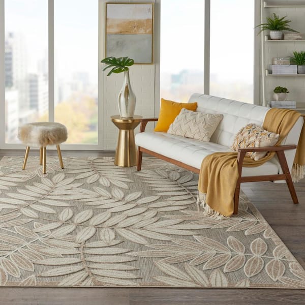 Aloha Natural 8 ft. x 11 ft. Floral Modern Indoor/Outdoor Patio Area Rug