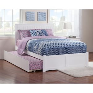 Nantucket White Solid Wood Frame King Platform Bed with Twin XL Trundle and Footboard