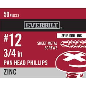 #12 x 3/4 in. Zinc Plated Phillips Pan Head Sheet Metal Screw (50-Pack)