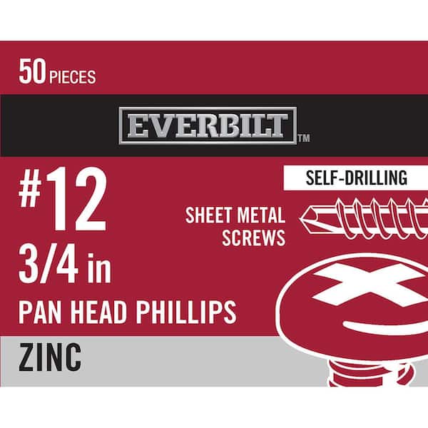Everbilt #12 x 3/4 in. Zinc Plated Phillips Pan Head Sheet Metal Screw (50-Pack)