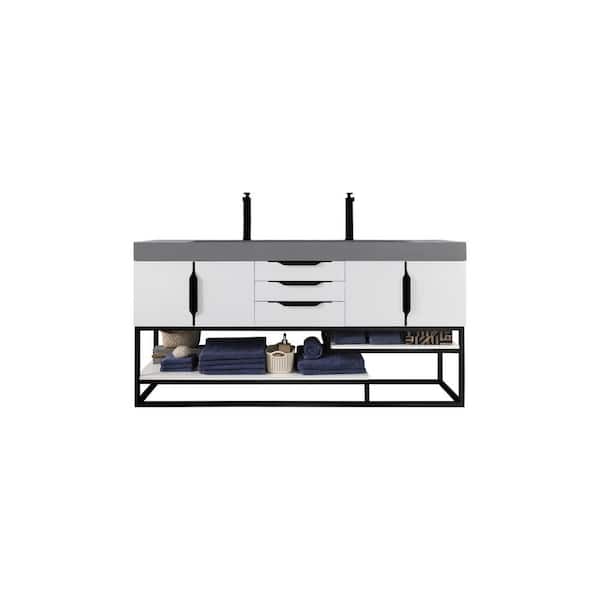 James Martin Vanities Columbia 72.5 in. W x 19 in. D x 36 in. H Bathroom Vanity in Glossy White with Dusk Grey Glossy Mineral Composite Top