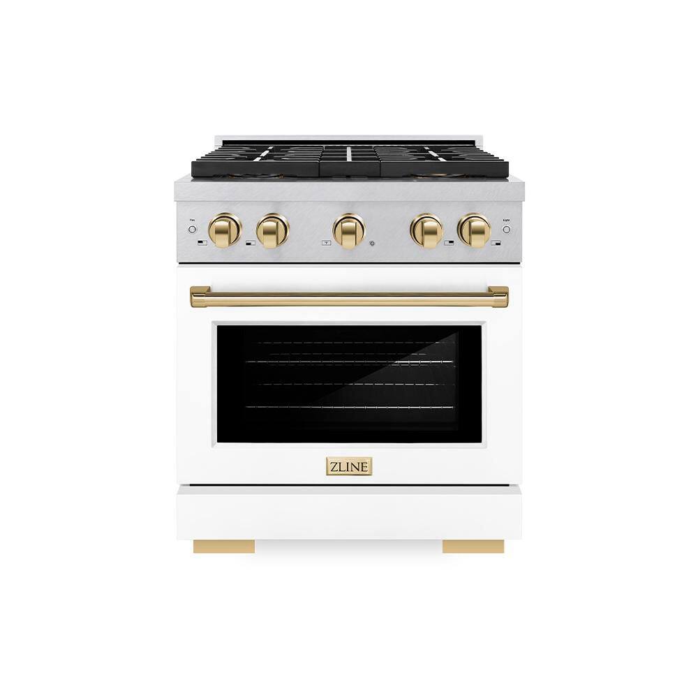 Autograph 30 in. 4.2 cu. ft. Dual Fuel Range with 4 Burner Cooktop in Satin Stainless Steel with White Matte and Gold price history on PriceWatchPro