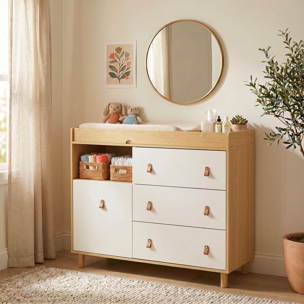 FUFU&GAGA Brown Wood 4-Drawer, 44.9 in. W Wood Chest of Drawers