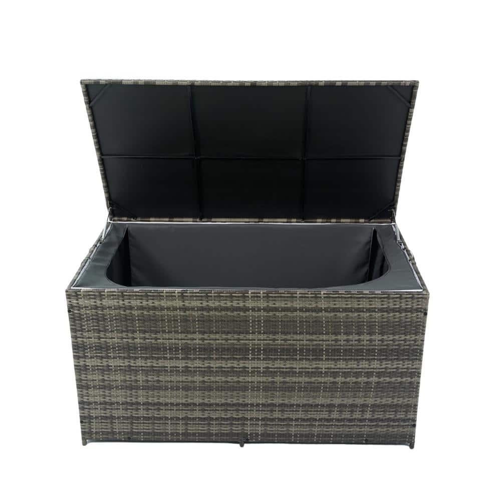 200 Gal. Grey Wicker Deck Box, Outdoor Storage Box with Lid