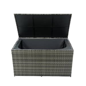 200 Gal. Grey Wicker Deck Box, Outdoor Storage Box with Lid