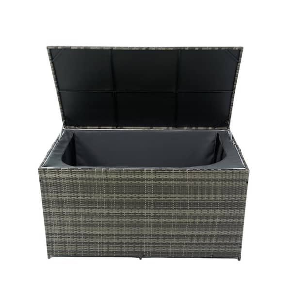 Unbranded 200 Gal. Grey Wicker Deck Box, Outdoor Storage Box with Lid