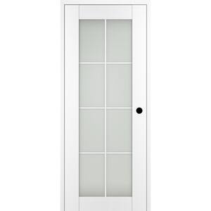 Paola 8-Lite 30 in. x 84 in. Left-Hand Frosted Glass Bianco Noble Composite Solid Core Wood Single Prehung Interior Door