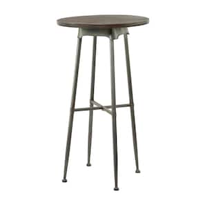 24 in. Gray Bar Height Oversized Round Wood End Accent Table with Brown Wood Top