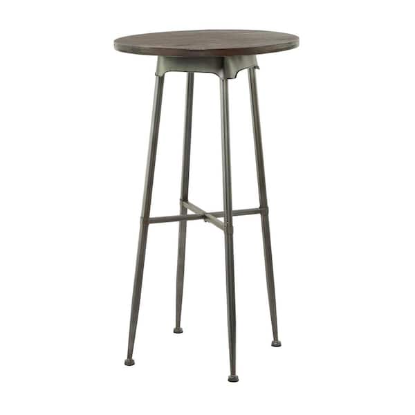 Litton Lane 24 in. Gray Bar Height Oversized Round Wood End Accent Table with Brown Wood Top