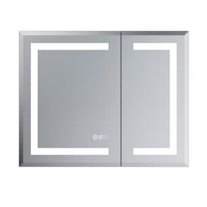 30 in. W x 24 in. H Rectangular Aluminum LED Medicine Cabinet with Mirror, Double Tempered Mirror Door