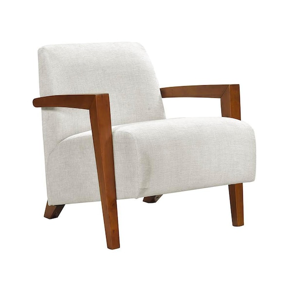 Imani Beige Chenille Upholstery Solid Wood Chestnut Finish Accent Arm Chair