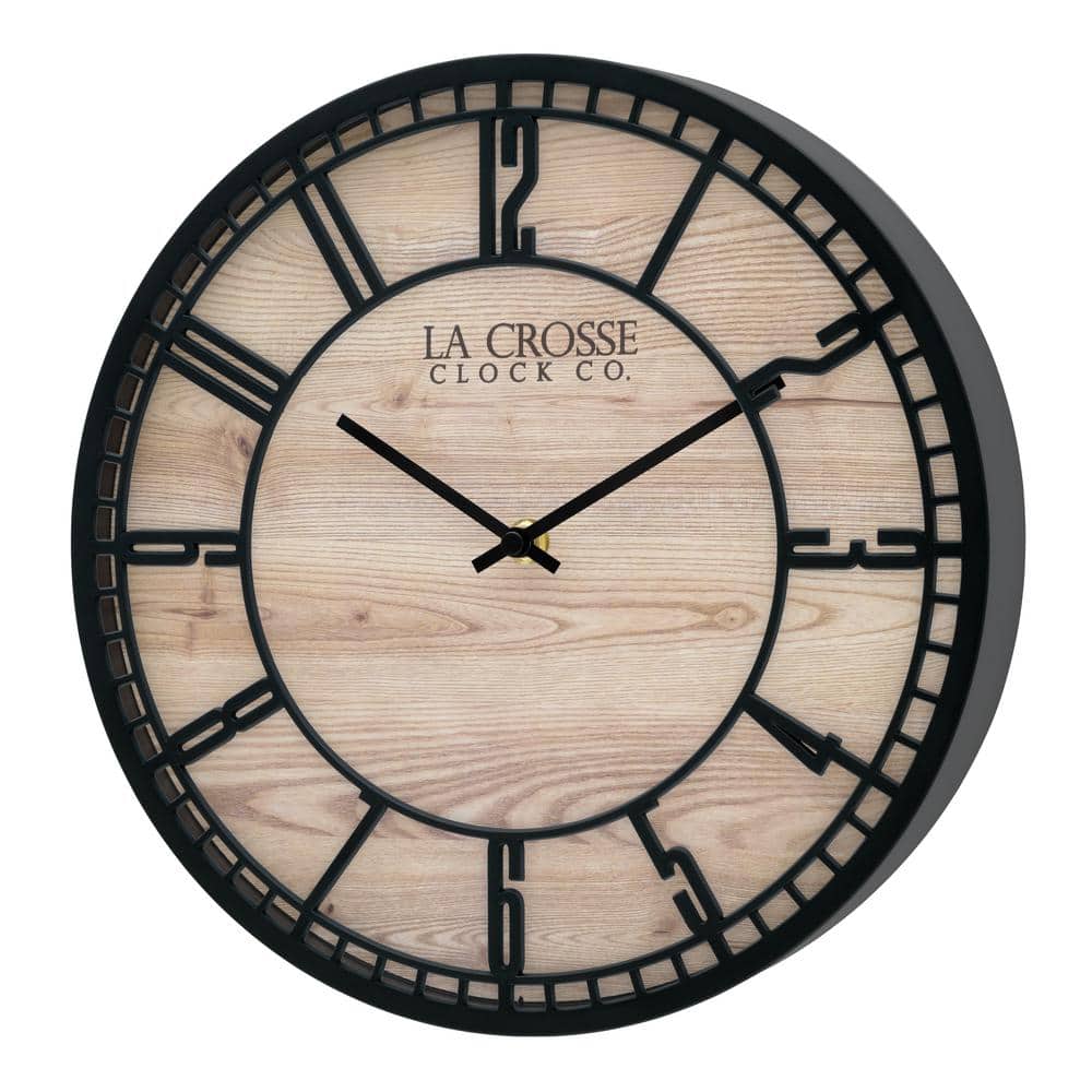 11.5" Black and Wood Grain Quartz Analog Wall Clock