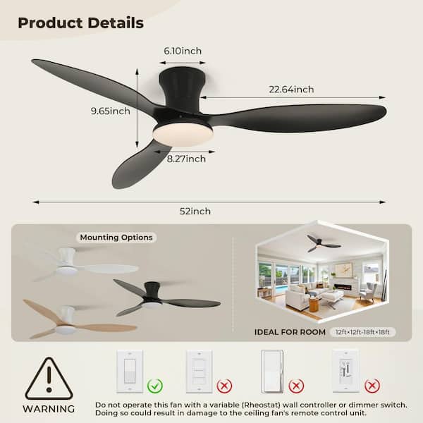 Reviews for TOZING 52 in. Smart Indoor Black Low Profile Standard