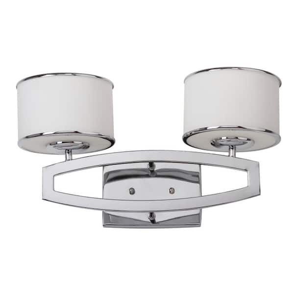 SAFAVIEH Lenora Double Drum 17 in. 2-Light Chrome Sconce with White Shade