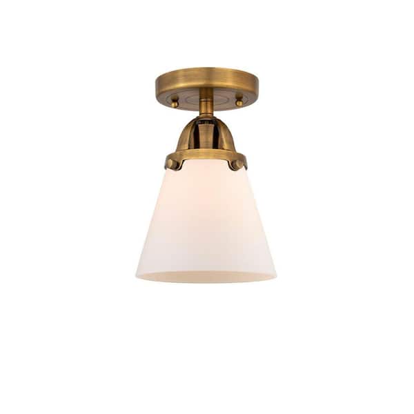 Cone 6.25 in. 1-Light Brushed Brass Industrial Semi-Flush Mount with Frosted Glass Shade