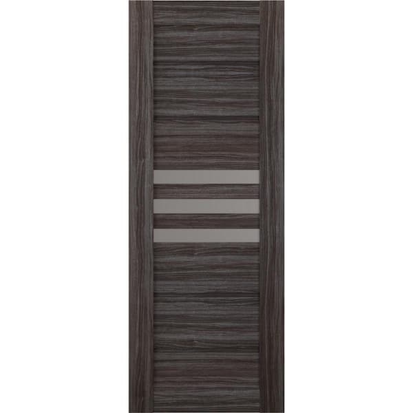 Dome 28 in. x 80 in. No Bore Solid Core 3-Lite Frosted Glass Gray Oak Wood Composite Interior Door Slab