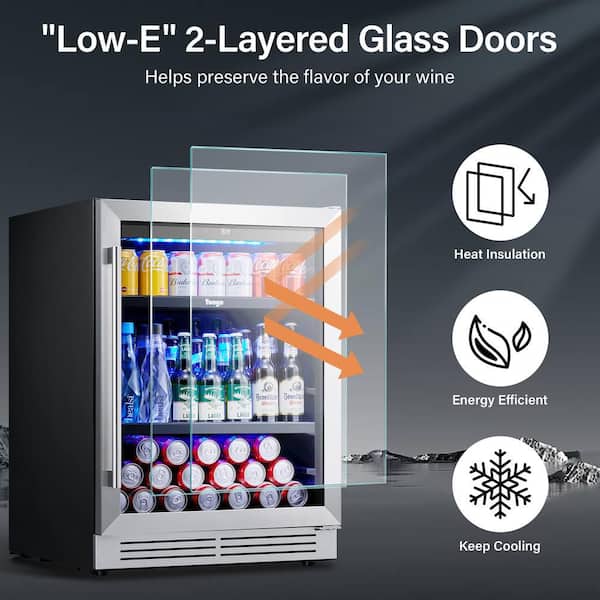 48 in. 280-Cans Dual Zone Beverage Cooler Side-by-Side Refrigerator Built-In or Freestanding Mini Fridge w/ Safety Lock