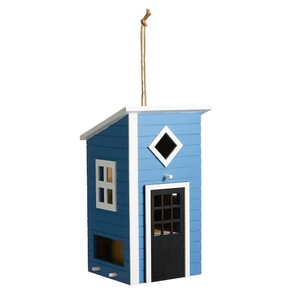 Glitzhome 14 in. H Modern Functional and Decorative Bule Solid Wood Outdoor Garden Birdhouse