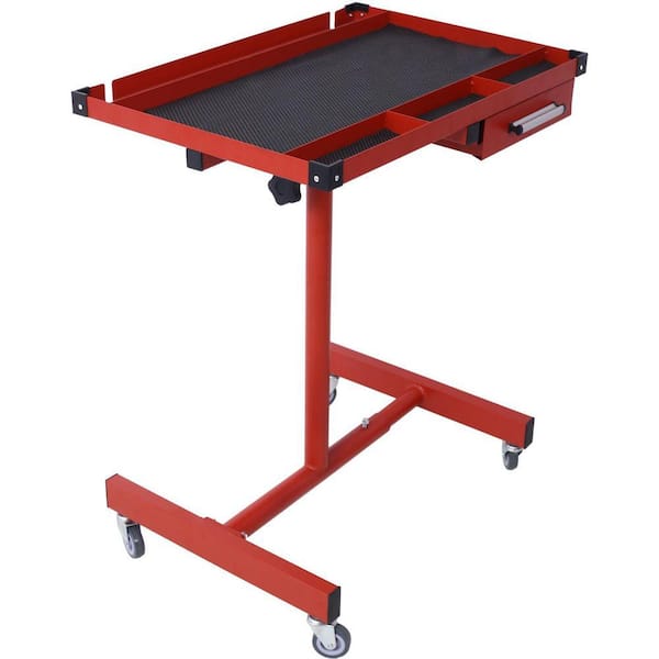 Heavy Duty 20 in. W 29 in. D 1 Tray+1 Drawer Red Adjustale Height Mobile Workbench Cabinet with Metal Top