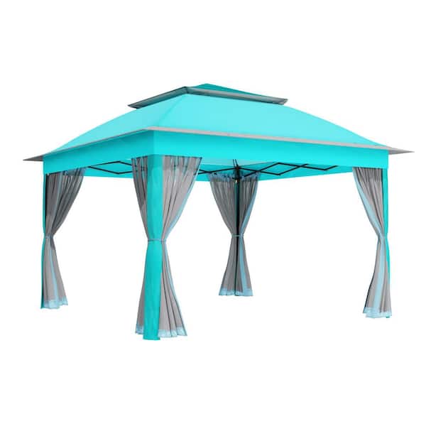 11 ft. x 11 ft. Blue Pop-Up Outdoor Patio Steel Metal Frame Soft Top Gazebo with Mosquito Netting