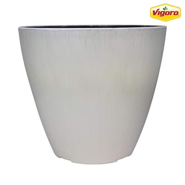 Vigoro 16 in. Osborn Large Beige Resin Planter (16 in. D x 14 in. H) with Drainage Hole