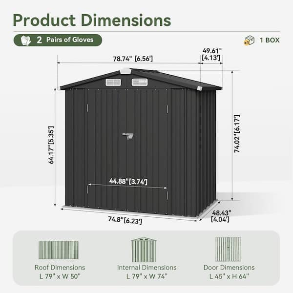 Sizzim 6 ft. W x 4 ft. D Outdoor Metal Storage Shed with Subfloor