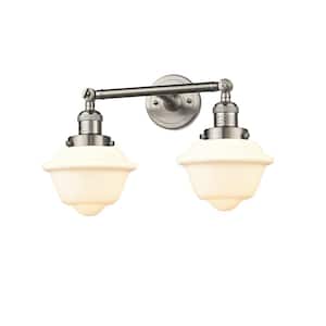 Oxford 17 in. 2-Light Brushed Satin Nickel Vanity Light with Matte White Glass Shade