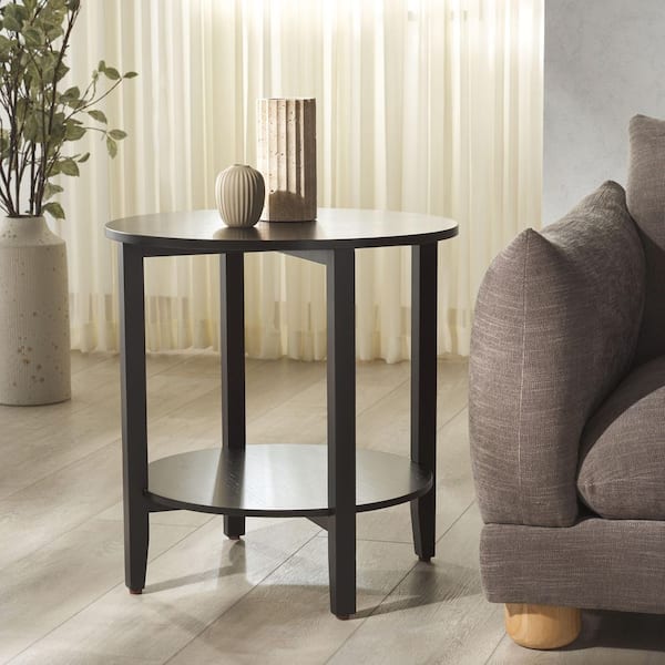 Leonardi 23.5 in. Black Round Wood End Table