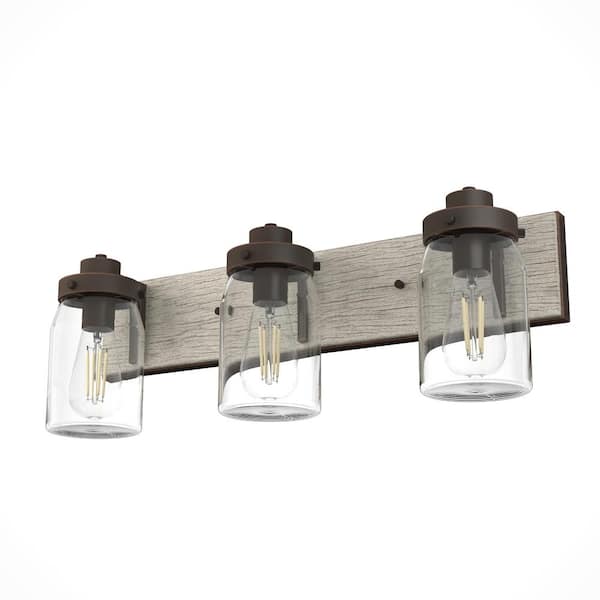 Hunter Devon Park 24 in. 3-Light Onyx Bengal Vanity-Light with Clear Glass Shades Bathroom Light