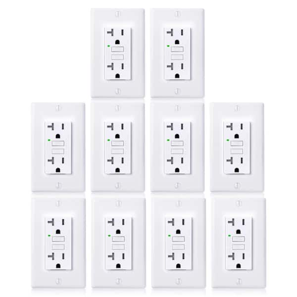 20-Amp 125-Volt GFCI Duplex Tamper Resistant Outlet, GFI Receptacle with Indicator Light and Wall Plate, White (10-Pack)