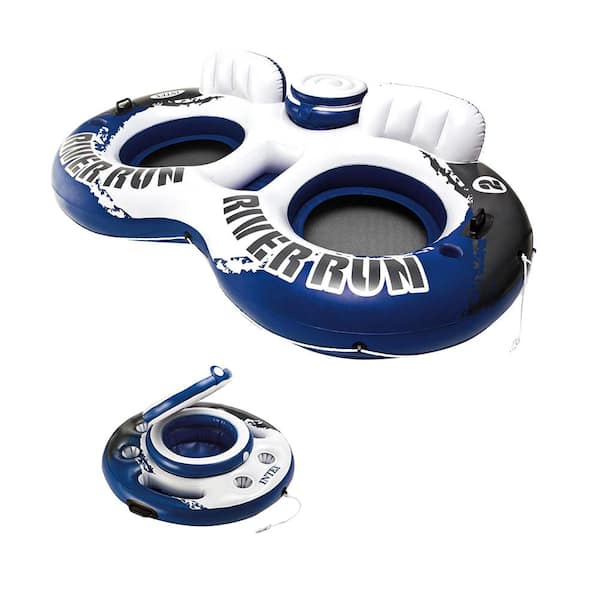 Intex River Run II Inflatable 2-Person Pool Tube Float and Beverage Cooler Holder