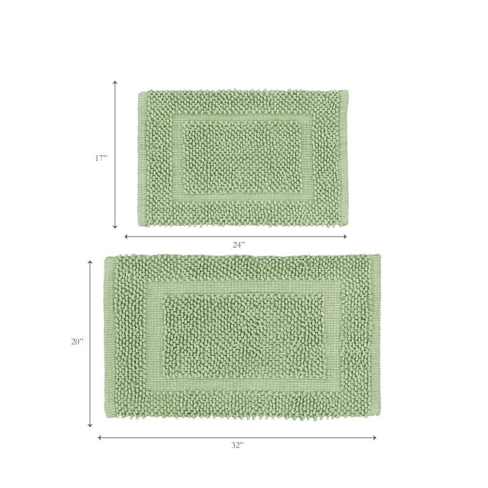 Sage Green Cotton Chenille Non-Slip Bath Mat Set