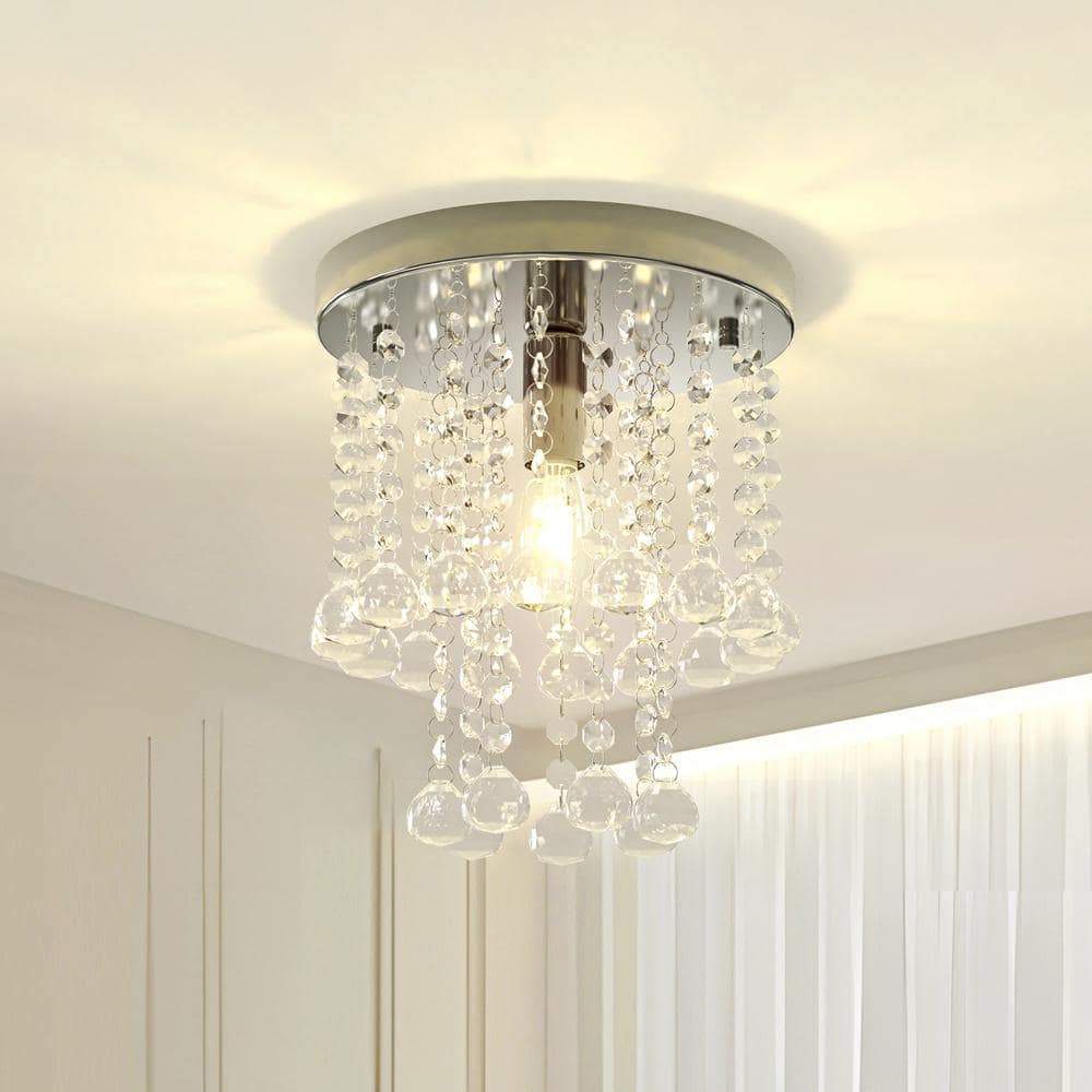 11 in. 1-Light Modern Crystal Kitchen Chandelier Ceiling Light, Chrome Crystal Raindrop Flush Mount for Hallway, Bedroom price history on PriceWatchPro